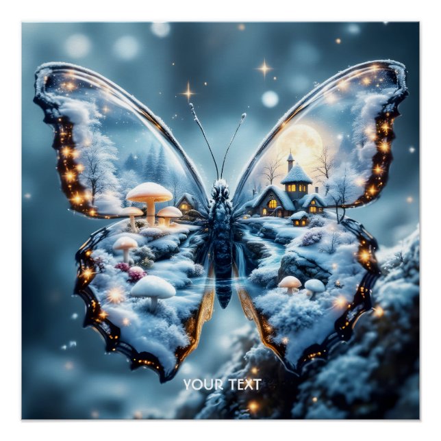 Poster Champignons papillons mignons Imaginaires hiver (Devant)