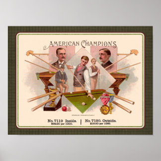 Poster Champions américains Billiards Vintage Étiquette d