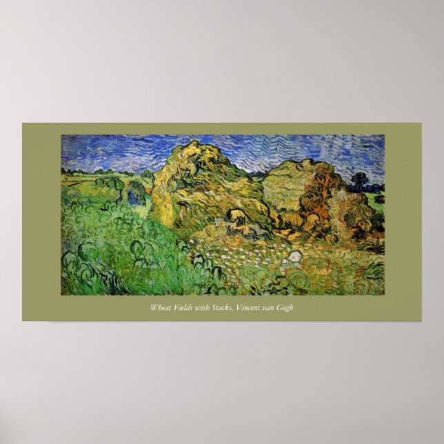 Poster Champs de blé avec des piles, Vincent van Gogh (Devant)