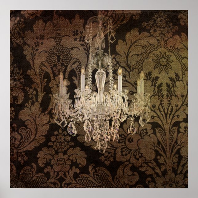 Poster chandelier vintage steampunk damask paris (Devant)
