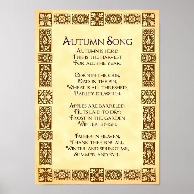 Poster Chanson d'automne Thanksgiving Harvest Poem 10x14  (Devant)