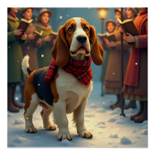 Poster Chanteurs de Cantiques de Noël Basset Hound Peintu