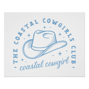 Poster Chapeau de cowgirl côtière bleu esthétique côte ou