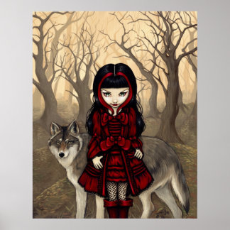 Poster Chaperon rouge en automne ART IMPRIMER loup gothiq