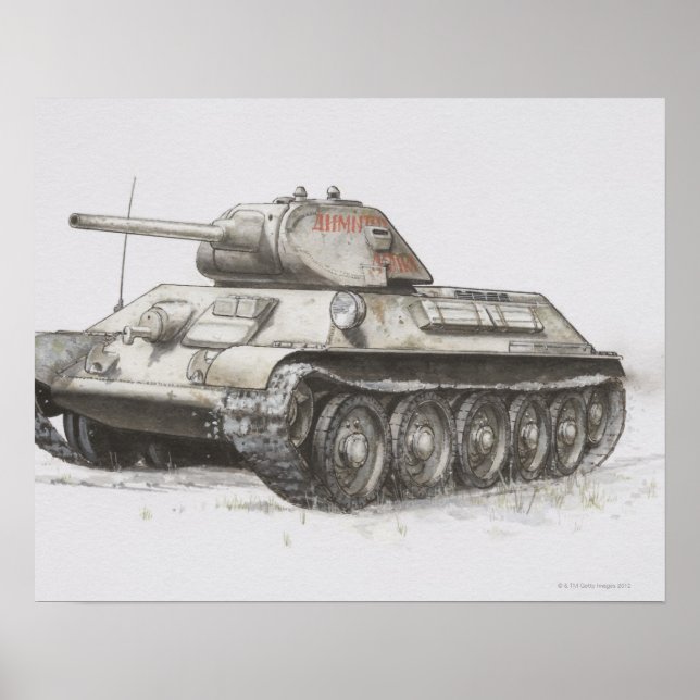 Poster Char russe T-34, vue latérale. (Devant)