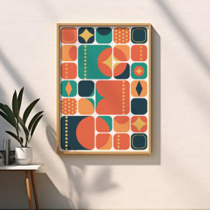 Poster Charbon Abstrait, Turquoise, Orange