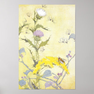 Poster Chardon et abeille sur Goldenrod