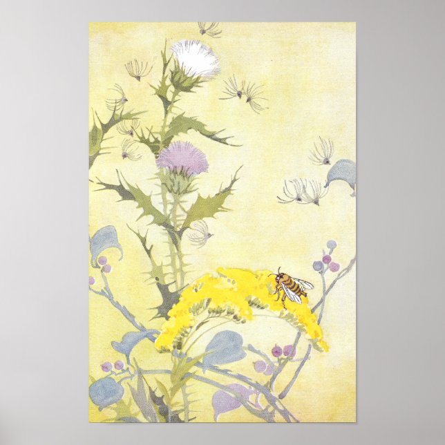Poster Chardon et abeille sur Goldenrod (Devant)