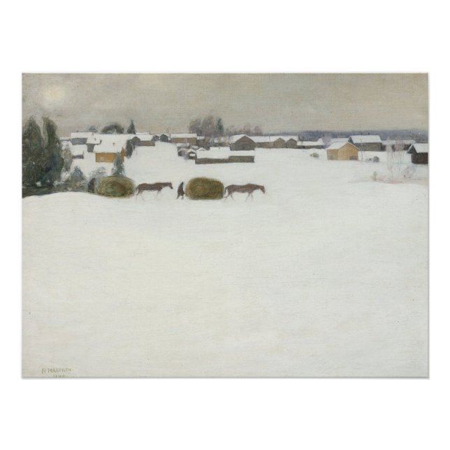 Poster Charge de foin | Paysage hivernal Pekka Halonen (Devant)