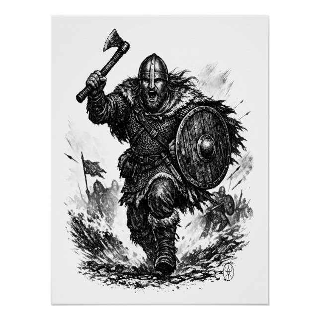 Poster Charge de guerrier Viking - Bataille d'encre (Devant)
