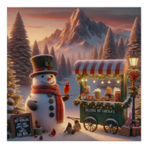 Poster Chariot de Chocolat Chaud du Bonhomme de Neige de