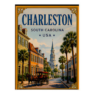 Poster 🏛️ Charleston Caroline du Sud Historique Rétro