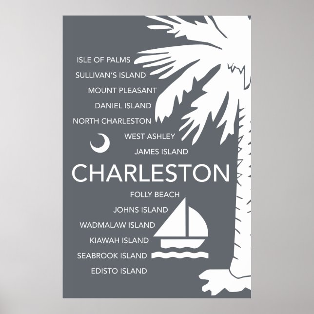 Poster Charleston SC Towns - Charcoal (Devant)