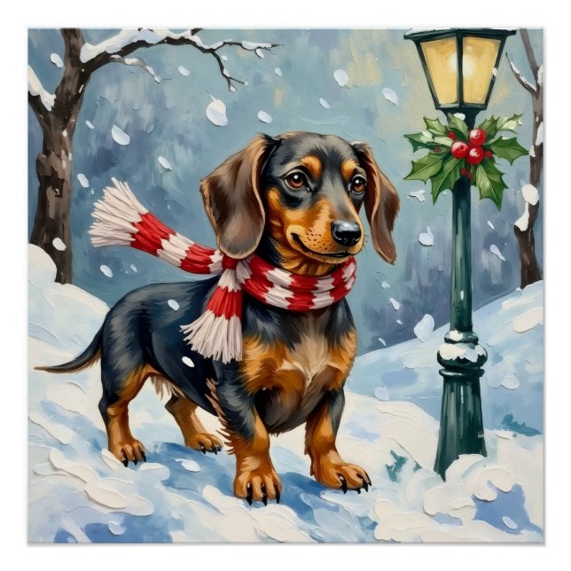 Poster Charmant chiot teckel écharpe d'hiver confortable  (Devant)