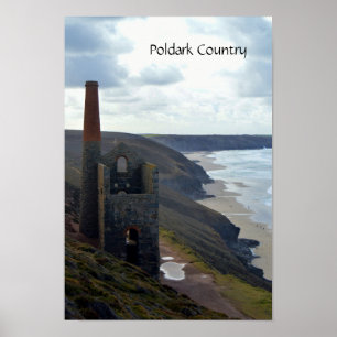 Poster Charrettes de Wheel Tin Mine Ruines Cornwall Angle