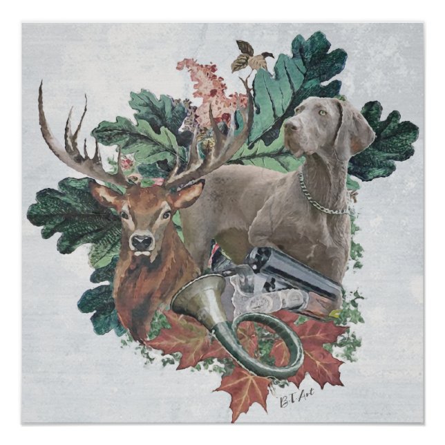 Poster Chasse avec un Weimaraner, "Grey Ghost" (Devant)