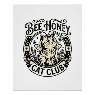Poster Chat abeille miel Chat drôle Graphique - Club Chat