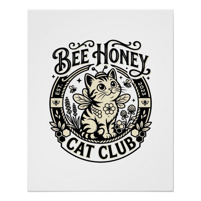 Poster Chat abeille miel Chat drôle Graphique - Club Chat (Devant)