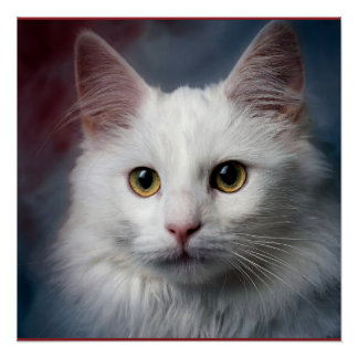 Poster Chat angora turc blanc rouge bleu
