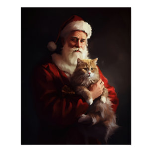 Poster Chat angora turc Père Noël Noël festif 