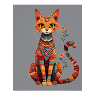 Poster Chat artistique mignon avec branche florale