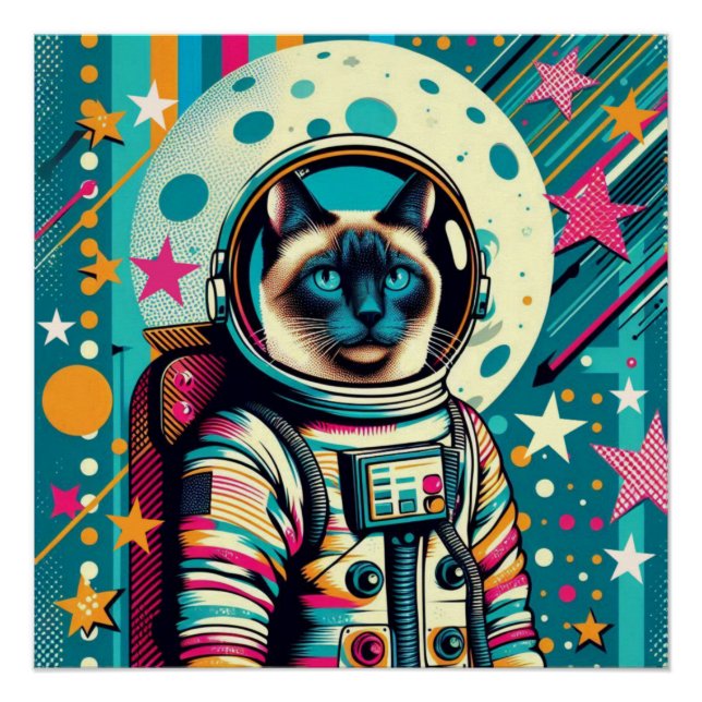 POSTER CHAT-ASTRONAUT 2 SIAMESE (Devant)