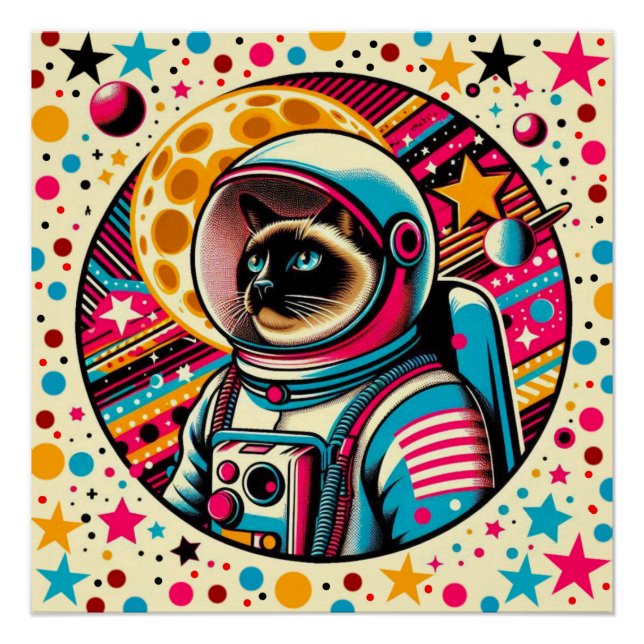 POSTER CHAT-ASTRONAUT 3 SIAMESE (Devant)