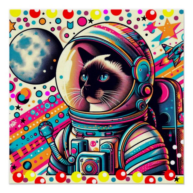 POSTER CHAT-ASTRONAUT 4 SIAMESE (Devant)
