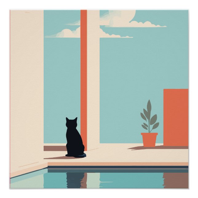 Poster chat au bord de la piscine (Devant)