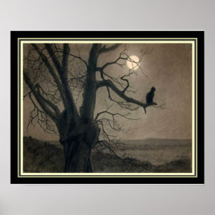 Poster "Chat au clair de lune" Art Nouveau Imprimer