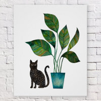 Chat avec aquarelle Plante pointé