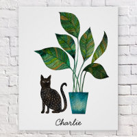 Chat avec aquarelle Plante pointillé Personnalisé