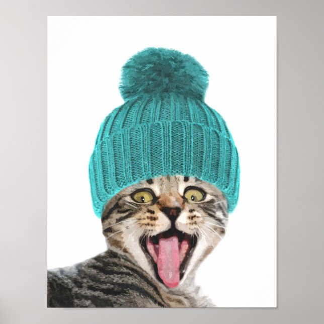 Poster Chat avec casquette joli portrait animal (Devant)