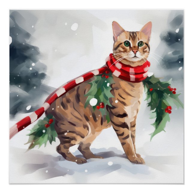 Poster Chat Bengal dans Noël enneigé  (Devant)