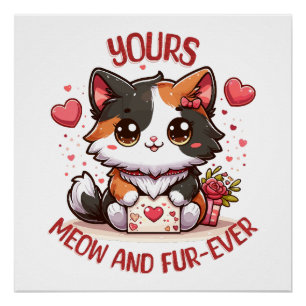Poster Chat calico adorable pour la Saint-Valentin