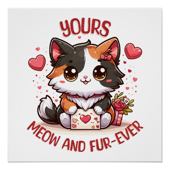 Poster Chat calico adorable pour la Saint-Valentin  (Devant)