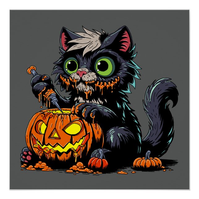 Poster Chat Citrouille de Halloween (Devant)
