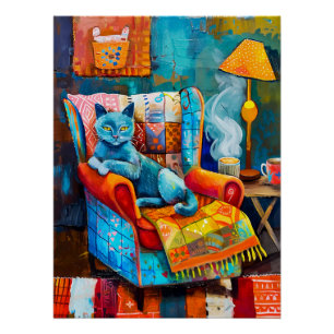 Poster Chat confortable dans fauteuil