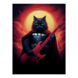 Poster Chat cosmique Jouer de la guitare en Galaxie