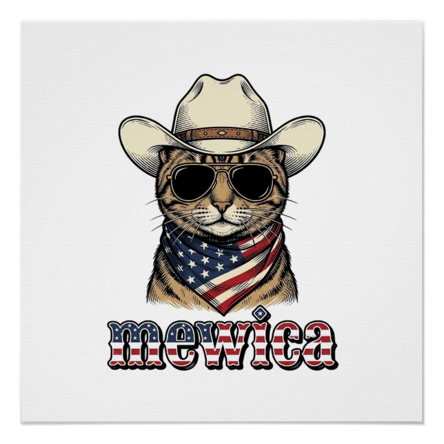 Poster Chat cowboy patriotique Mewica conception vectorie (Devant)