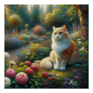 Poster Chat dans le magnifique jardin