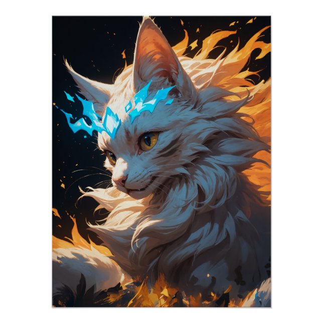 Poster Chat de flamme mystique familier (Devant)