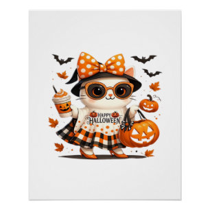 Poster Chat de Halloween mignon � Chat de sorcière Kawaii