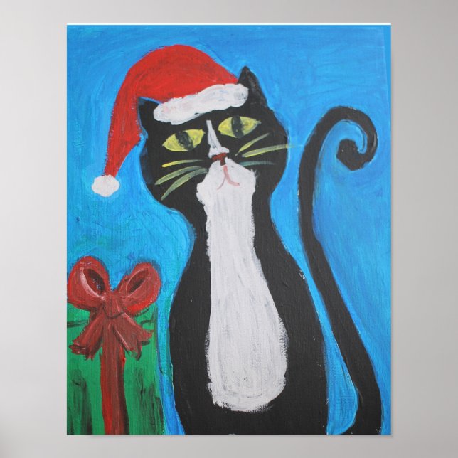 Poster Chat de Noël Art populaire (Devant)