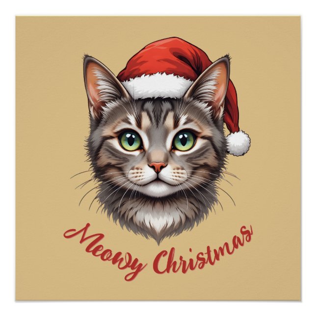 Poster Chat de Noël mignon personnalisé avec chapeau de P (Devant)