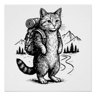 Poster Chat de randonnée drôle pour randonneurs et amateu