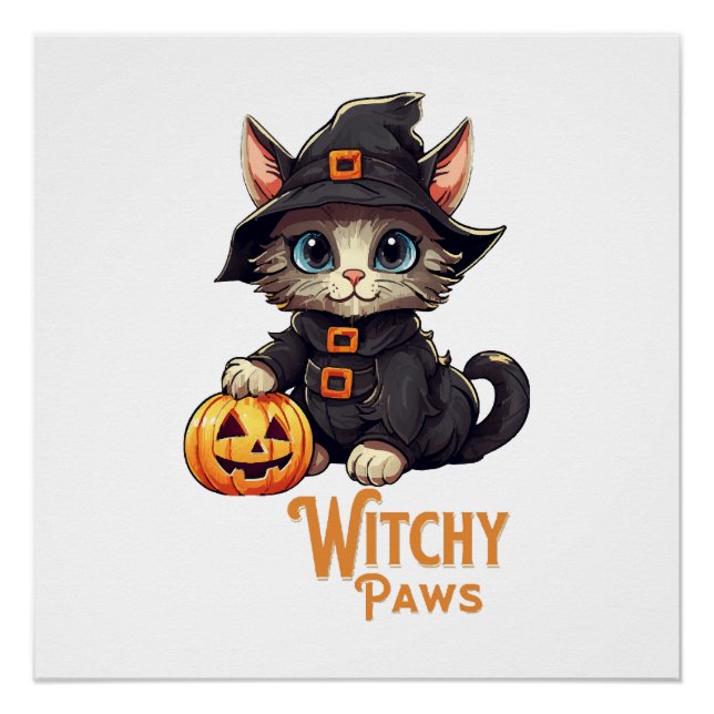 Poster Chat d'Halloween aux pattes ensorcelées (Devant)