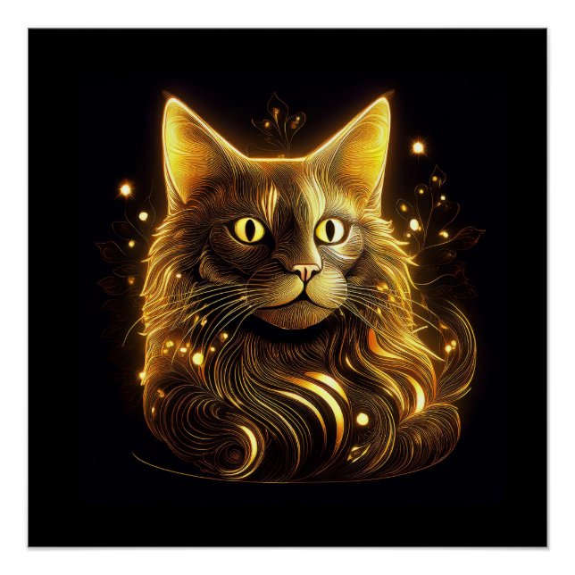 Poster Chat doré néon fantastique (Devant)