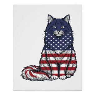 Poster Chat drapeau patriotique dessin de t-shirt de grav