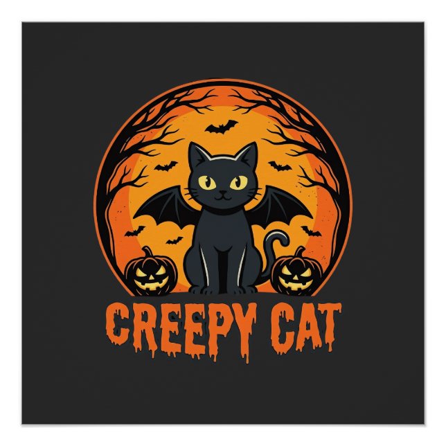 Poster Chat effrayant Halloween Chauve-souris Lune Concep (Devant)